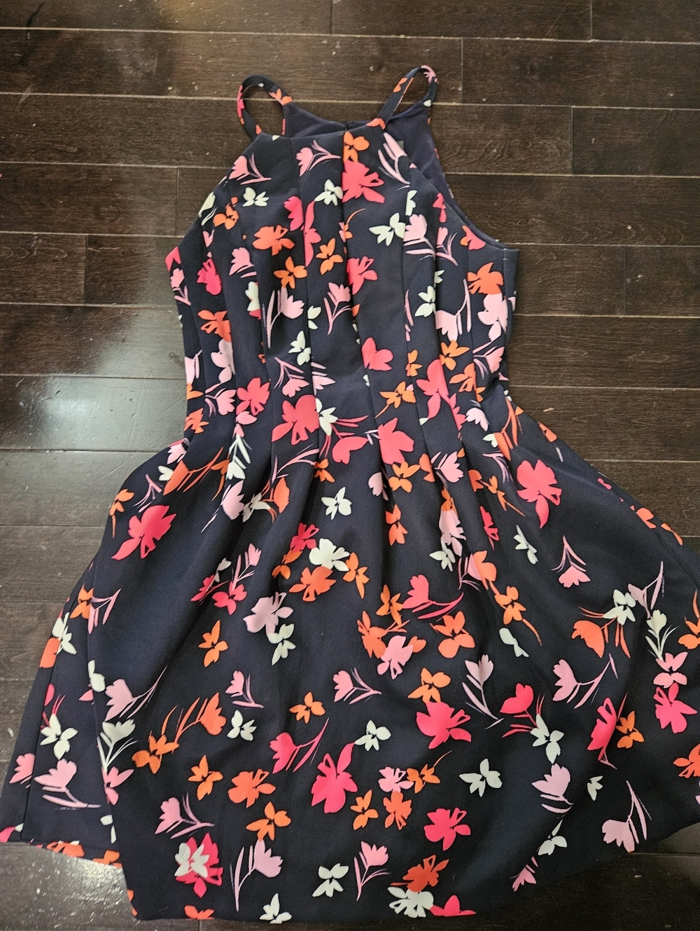 Vince Camuto Navy Floral Halter Dress with Pink & Orange SIZE 8 Worn Once.